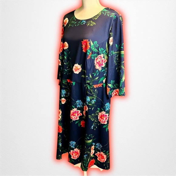 NWOT Eliza J ‘Mandy’ Navy Blue 3/4 Sleeve Fit & Flare Style Dress Plus Size 18W - Picture 6 of 16